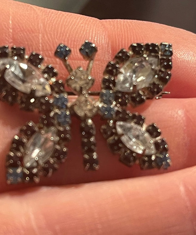 Vintage Silver crystal butterfly brooch