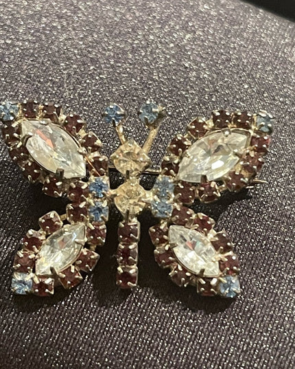 Vintage Silver crystal butterfly brooch