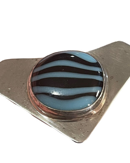 Vintage sterling silver  925 Modernist brutalist Designer glass pendant