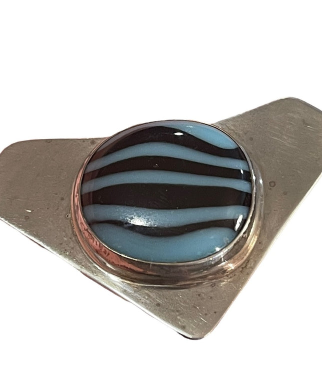 Vintage sterling silver  925 Modernist brutalist Designer glass pendant