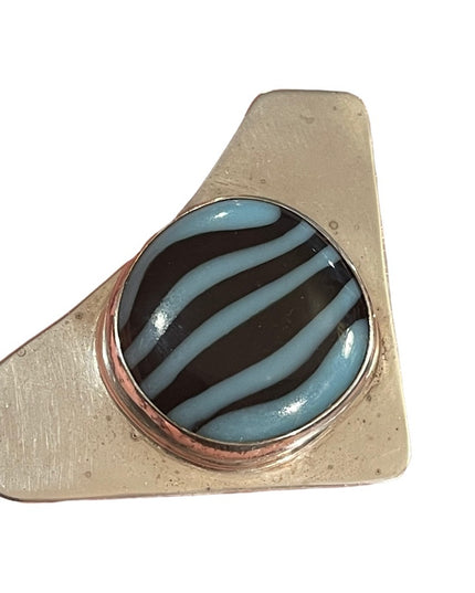 Vintage sterling silver  925 Modernist brutalist Designer glass pendant