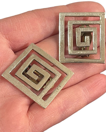 Vintage sterling 925 Modernist SQ clip on earrings Mexico signed
