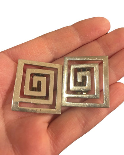 Vintage sterling 925 Modernist SQ clip on earrings Mexico signed