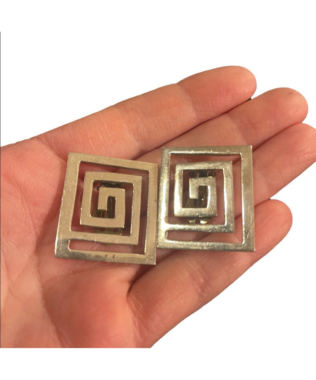 Vintage sterling 925 Modernist SQ clip on earrings Mexico signed