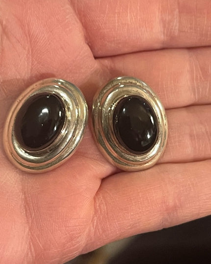 VTG Sterling 925 chunky earrings black onyx Mexixo
