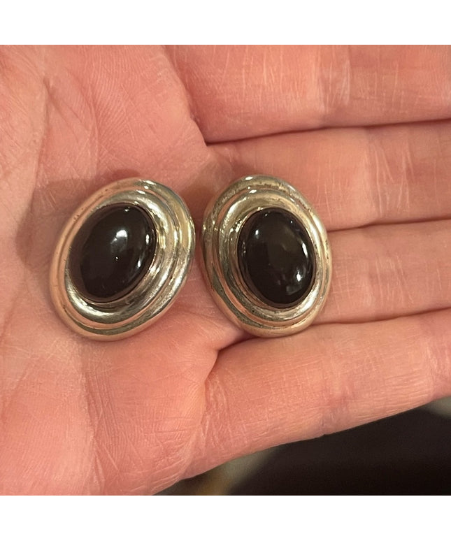 VTG Sterling 925 chunky earrings black onyx Mexixo