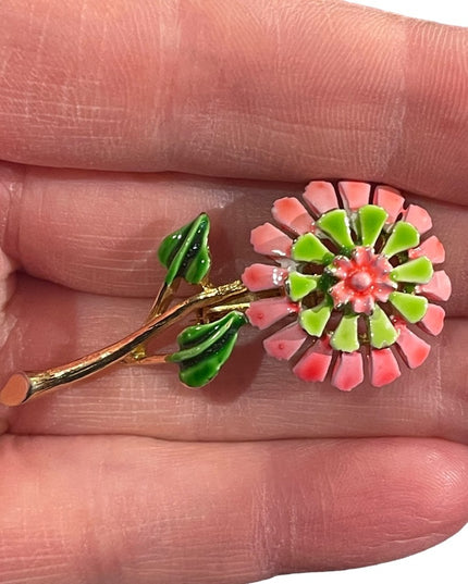 Vintage metal enamel flower brooch