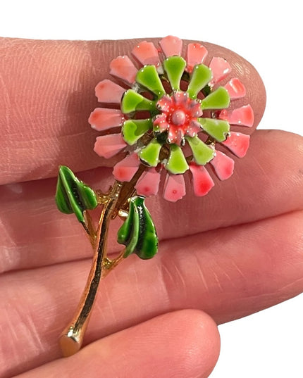 Vintage metal enamel flower brooch