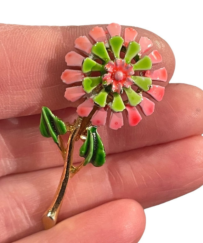 Vintage metal enamel flower brooch
