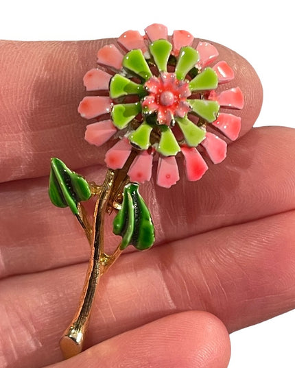 Vintage metal enamel flower brooch