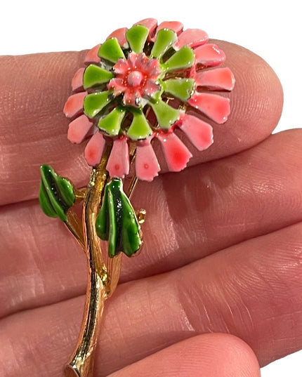 Vintage metal enamel flower brooch