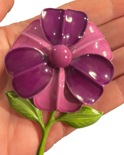 Vintage metal flower brooch 1960s Large