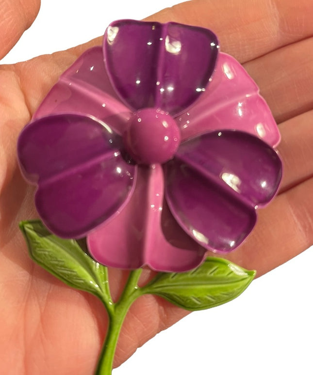 Vintage metal flower brooch 1960s Large