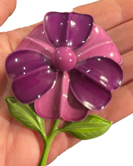 Vintage metal flower brooch 1960s Large