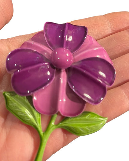 Vintage metal flower brooch 1960s Large