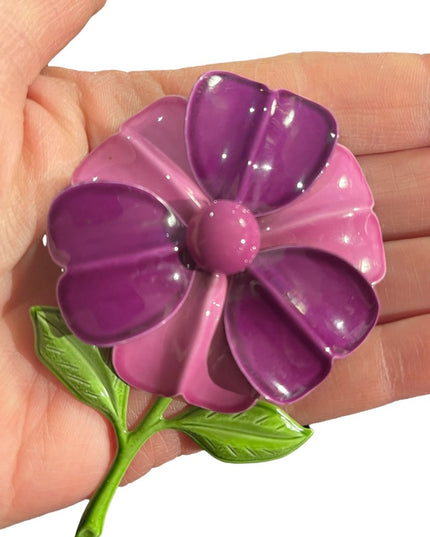 Vintage metal flower brooch 1960s Large
