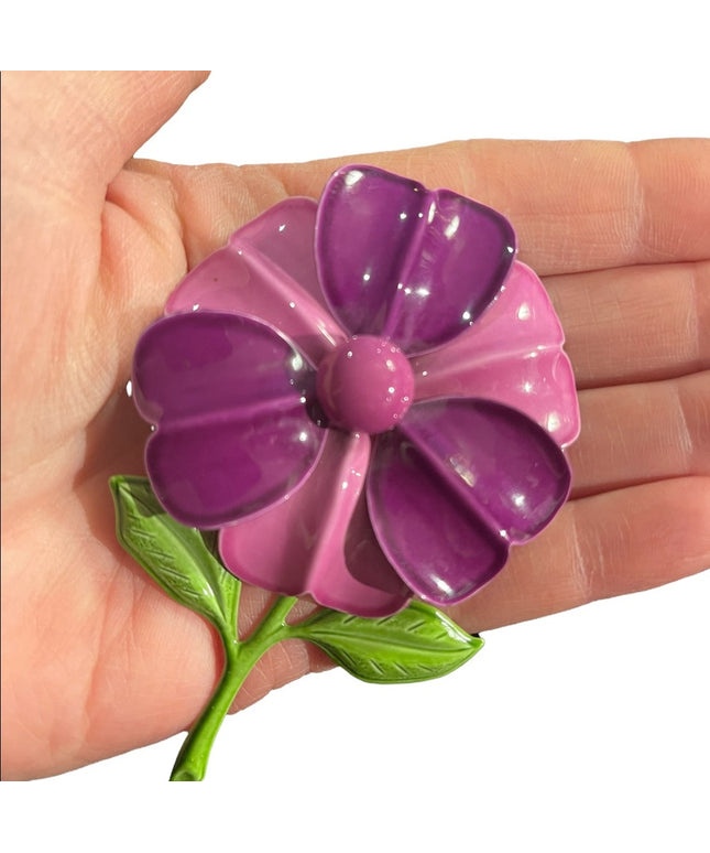 Vintage metal flower brooch 1960s Large