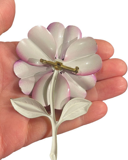 Vintage metal flower brooch 1960s Large