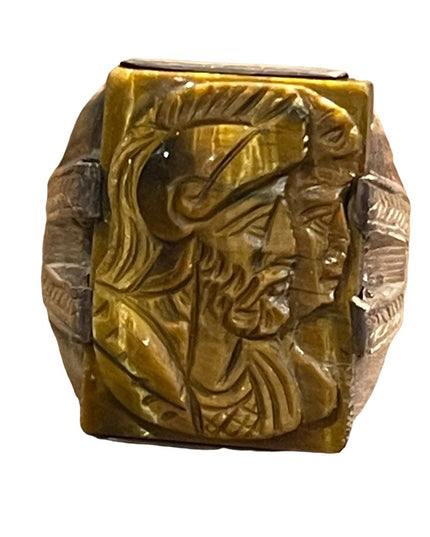 Antique sterling Tiger eye trojan cameo ring