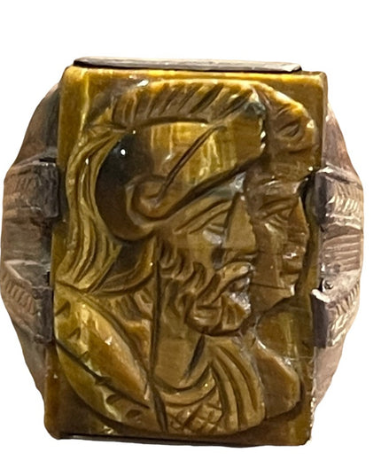 Antique sterling Tiger eye trojan cameo ring