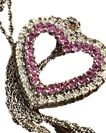 Sterling silver REAL diamond pink topaz heart necklace 925
