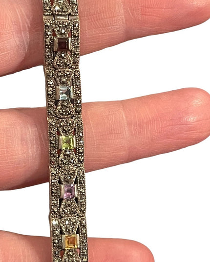 VTG Multi gemstone Sterling 925 Marcasite bracelet