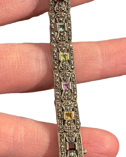 VTG Multi gemstone Sterling 925 Marcasite bracelet