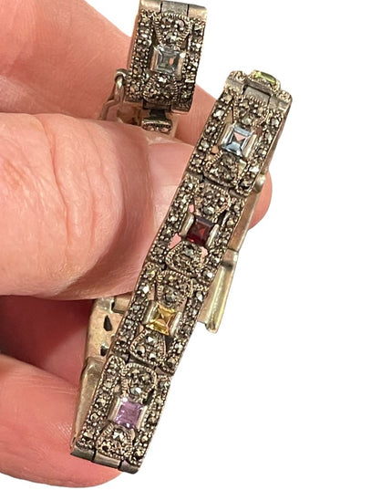 VTG Multi gemstone Sterling 925 Marcasite bracelet