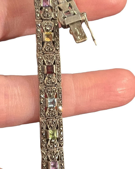 VTG Multi gemstone Sterling 925 Marcasite bracelet