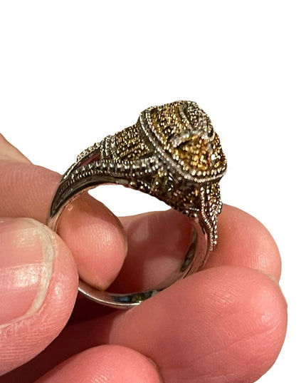Sterling silver cocktail ring diamond chips
