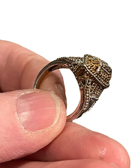 Sterling silver cocktail ring diamond chips