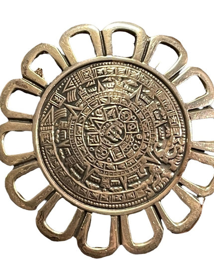 Vintage sterling 925 pendant brooch Aztec calendar