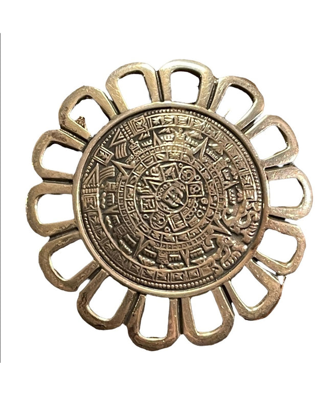 Vintage sterling 925 pendant brooch Aztec calendar