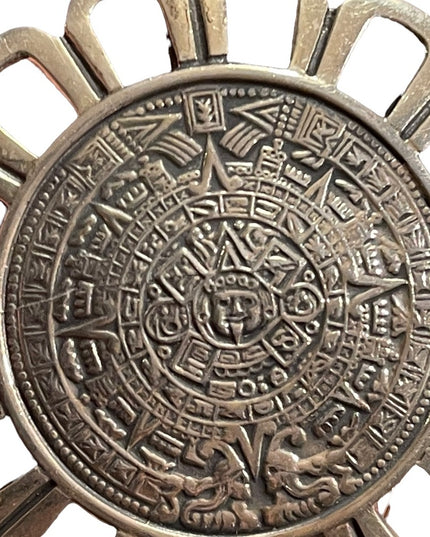 Vintage sterling 925 pendant brooch Aztec calendar