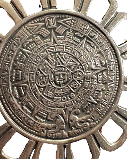 Vintage sterling 925 pendant brooch Aztec calendar
