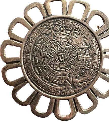 Vintage sterling 925 pendant brooch Aztec calendar
