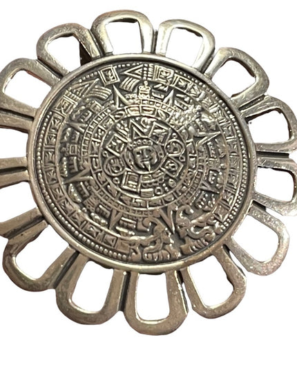 Vintage sterling 925 pendant brooch Aztec calendar