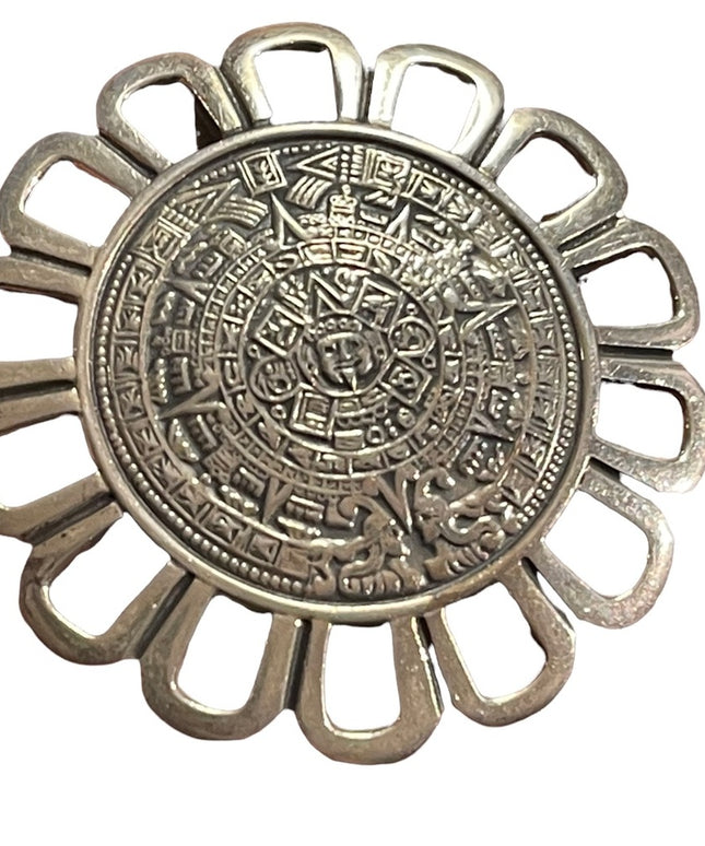Vintage sterling 925 pendant brooch Aztec calendar