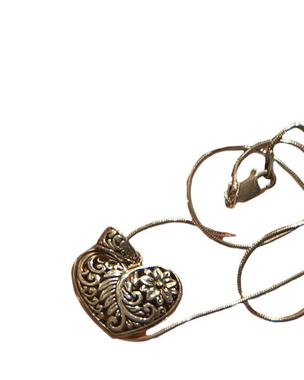 Sterling Silver 925 flower Etched Heart necklace with 925 chain
