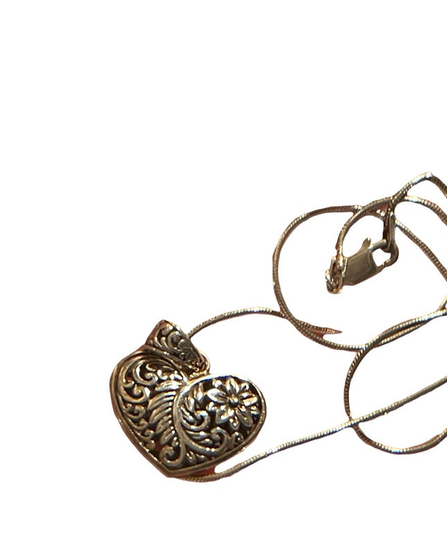Sterling Silver 925 flower Etched Heart necklace with 925 chain