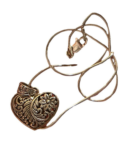 Sterling Silver 925 flower Etched Heart necklace with 925 chain