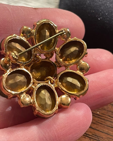 Vintage Blue Green AB Juliana? Gold finish brooch 1960s