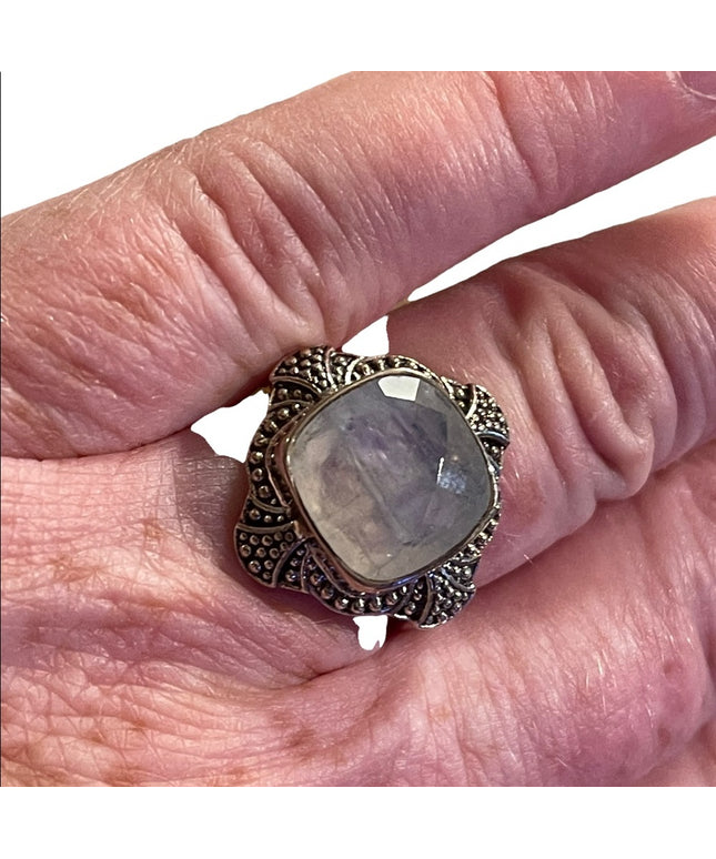 Vintage Marcasite sterling silver 925  LG Moonstone square dinner ring statement