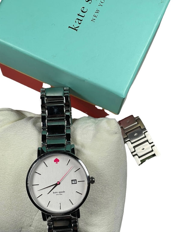 Kate Spade Silver metal large watch in box