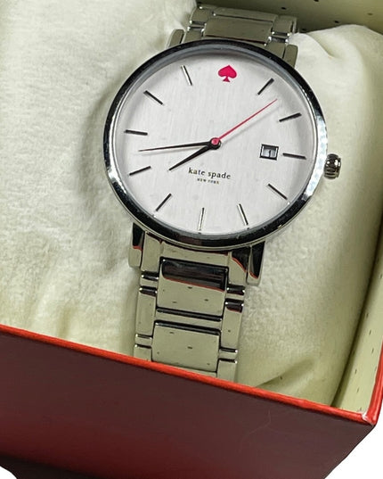 Kate Spade Silver metal large watch in box