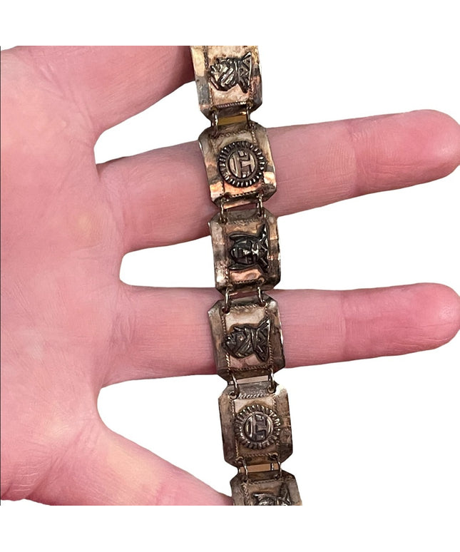 Vintage Sterling silver Peru Bracelet Gods sun Symbols