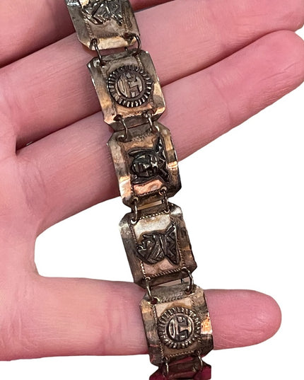 Vintage Sterling silver Peru Bracelet Gods sun Symbols