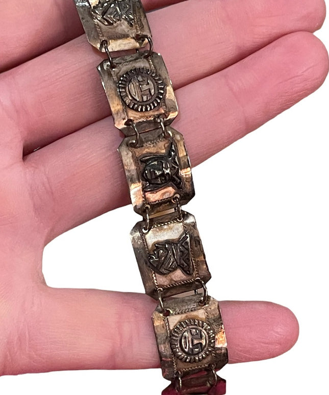 Vintage Sterling silver Peru Bracelet Gods sun Symbols