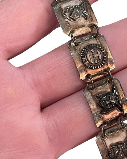 Vintage Sterling silver Peru Bracelet Gods sun Symbols