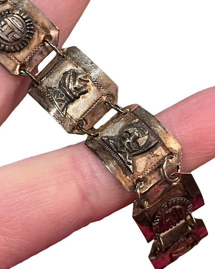 Vintage Sterling silver Peru Bracelet Gods sun Symbols